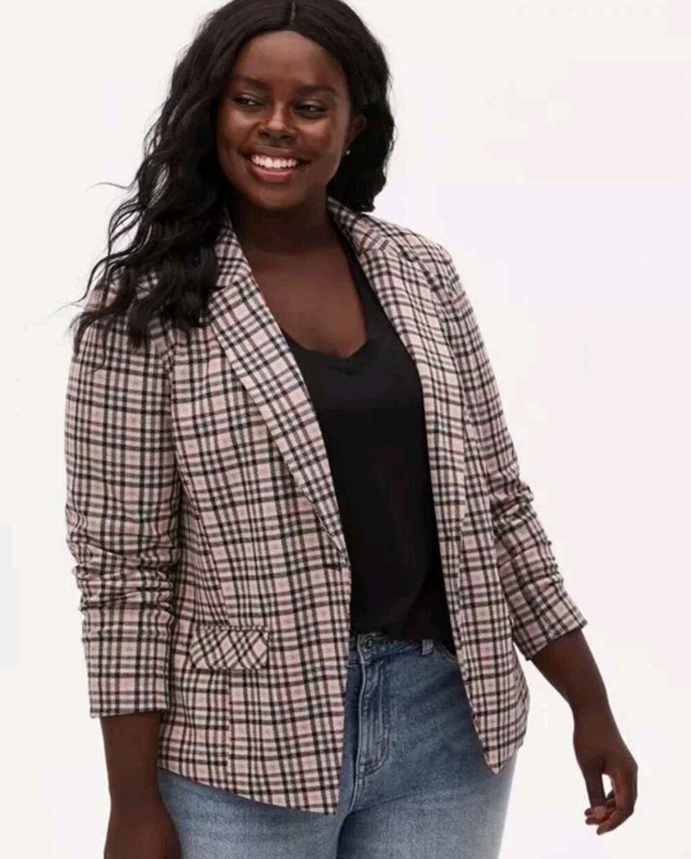 Torrid plaid Double Knit Woven Blazer Jacket beige black gray burgundy